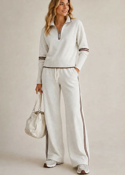 Ensemble Kate ecru chine, rayures chocolat