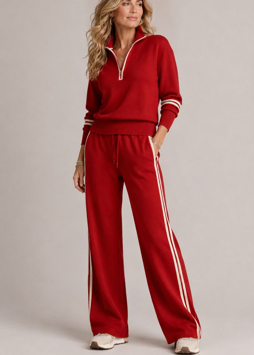 Ensemble Kate rouge, rayures ecru