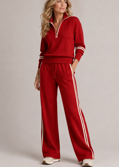 Ensemble Kate rouge, rayures ecru