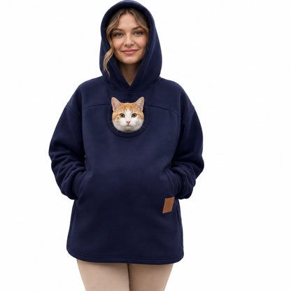 Sweat Câlin marine, un chat dans la poche