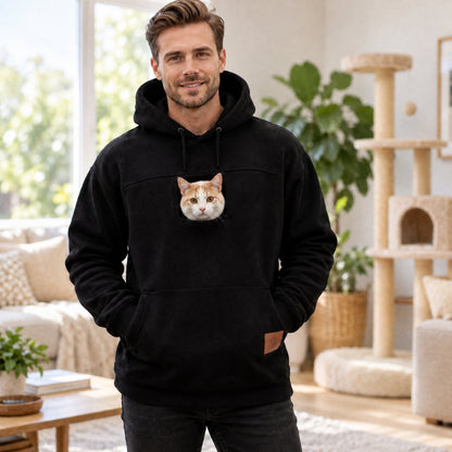 Sweat Câlin noir, un chat dans la poche