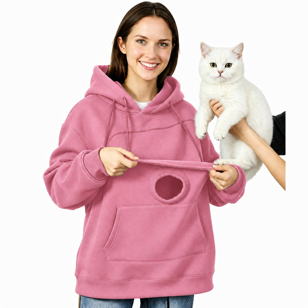 Sweat Câlin rose avec poche pour chat