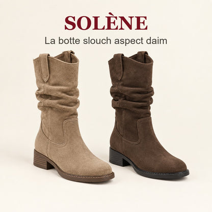 Botte Solène slouch aspect daim, Taupe Sable et Marron Moka