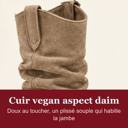 Cuir vegan aspect daim plissé de la botte Solène